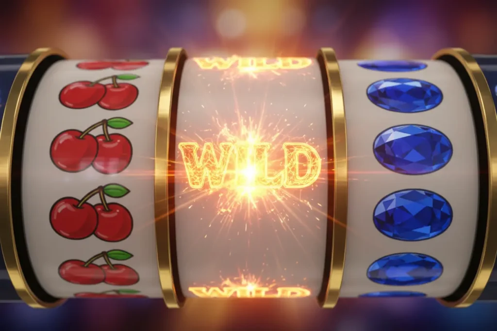 Slots-hjul med wild-symbol och matchande symboler – bonusfunktioner i spelautomater
