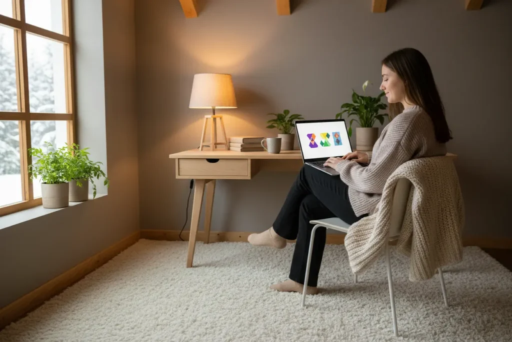 Person som spelar blackjack online på laptop på ett ansvarsfullt sätt hemma