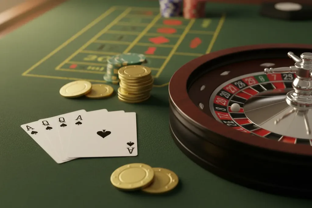 Casinospel med störst vinstchans – blackjack och roulette på ett casinobord